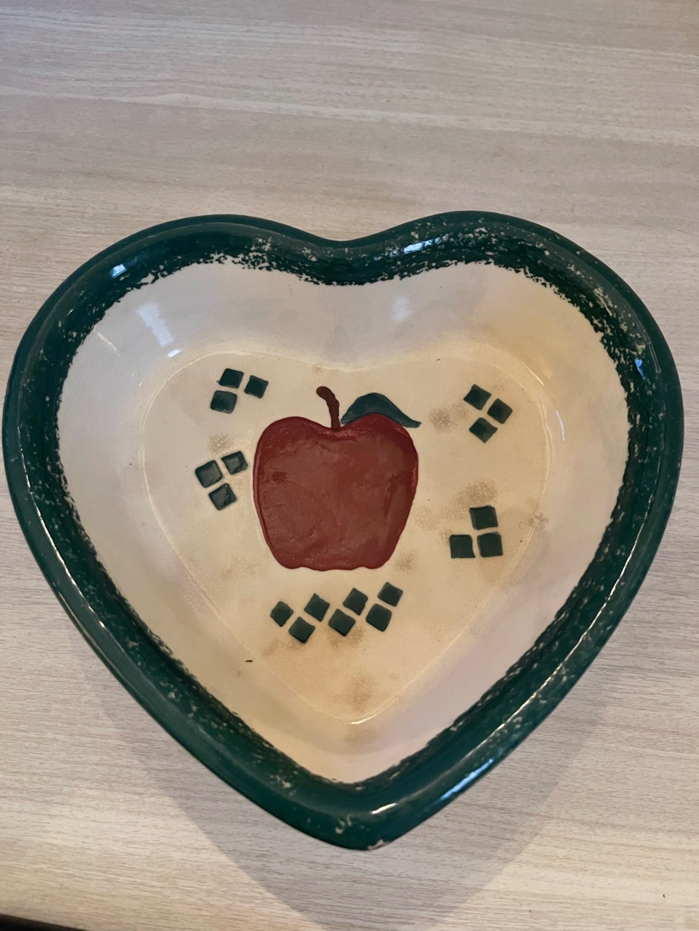 Casserole Dish Country Apple Stoneware Pie Sauce Green Splatter Heart Farm VTG